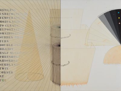 Arakawa, Waiting Voices, 1976–77

Acrylic, graphite, marker, and varnish on canvas and linen, in 2 parts, overall: 70 × 96 inches (177.8 × 243.8 cm)

© 2021 Estate of Madeline Gins. Reproduced with permission of the Estate of Madeline Gins. Photo: Rob McKeever